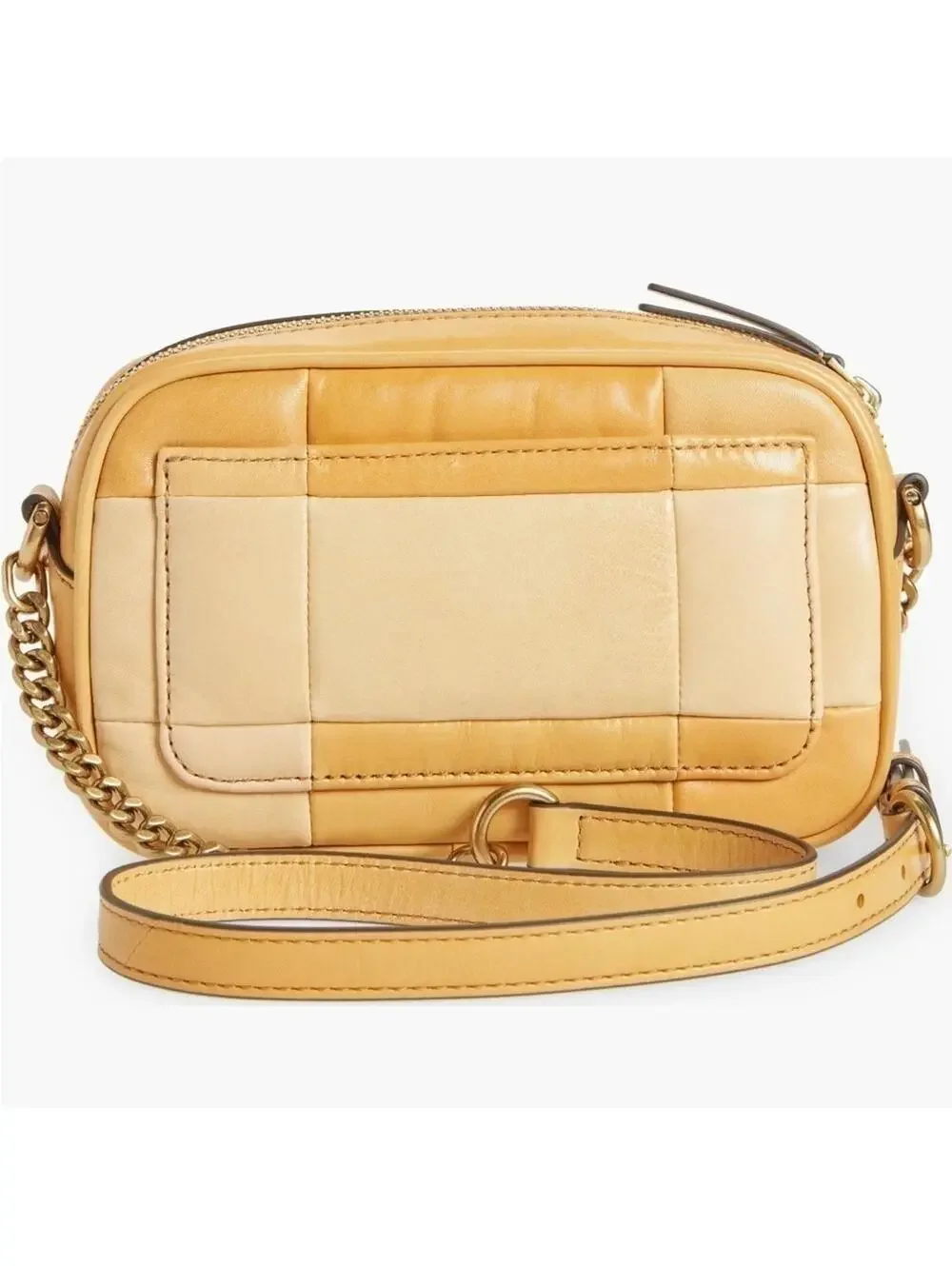 Tory Burch Kira Mini Leather Patchwork Camera Bag NWT Golden Straw Mix